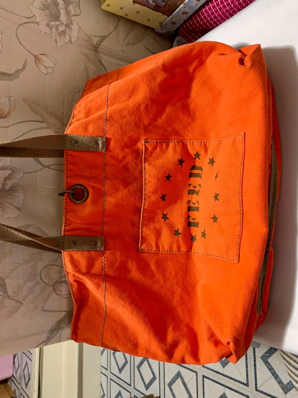 Target Orange FEED USA Tote Bag and Large Woven Rope Beach Tote Basket Bag